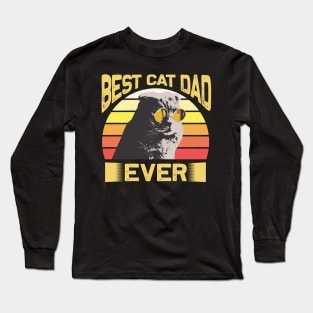 Best Cat Dad Ever Vintage Retro Sunset Long Sleeve T-Shirt